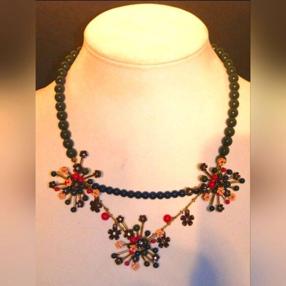 Ann Taylor Jewelry - Ann Taylor Necklace Greenish Tone Beads With Multi Colored Drop Flowers NWOT 15"